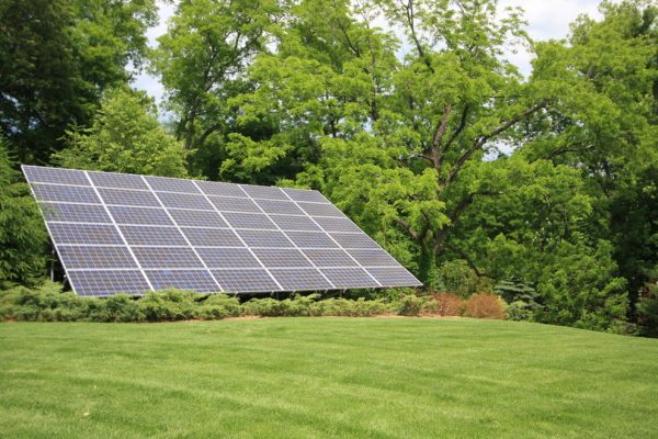 solar panels mounted to the ground in the backyard
